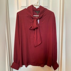 ELLEN WEAVER merlot color tie collar long sleeve blouse NWT Size 3X